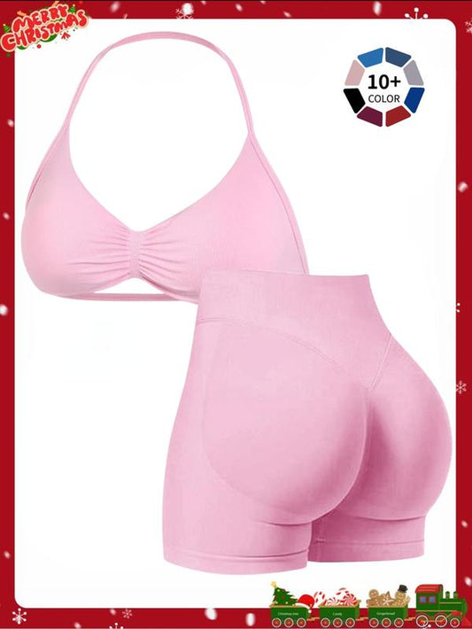 New Women'S Sporty Yoga Set, Fitness Clothes, High-Waist Tight-Fitting Shorts and Tank Top, Summer Fitnessfor Running and Gym