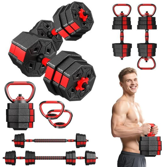 4 in 1 Dumbbells Set, 13/15/20/22/33/35/44/55/66Lbs Adjustable Weights Dumbbells Barbell Set, Home Fitness Weight Set Gym Workout Exercise Training with Connecting Rod for Men Women